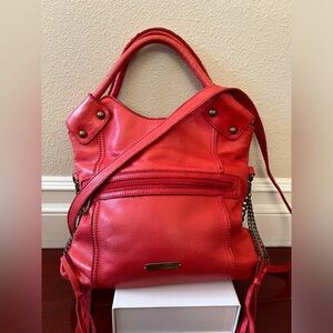 Lucky Brand Logan Coral Red Leather Tassels Handheld Crossbody